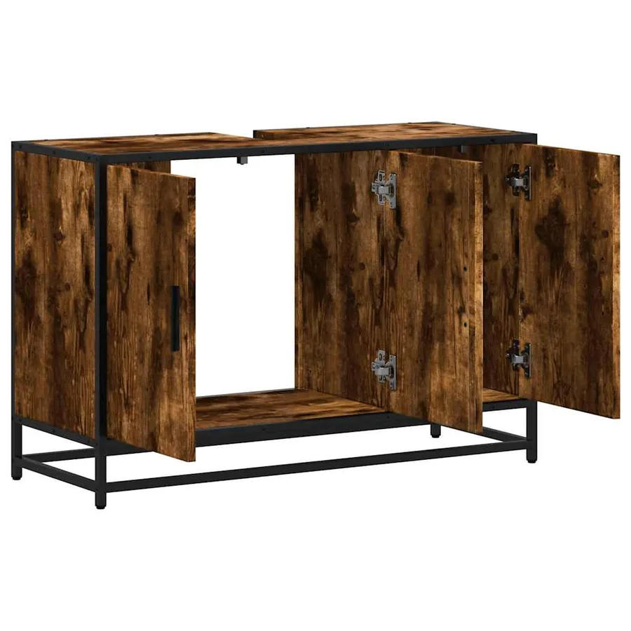 Armoire de lavabo de salle de bain chêne fumé 90x33x60 cm - 8