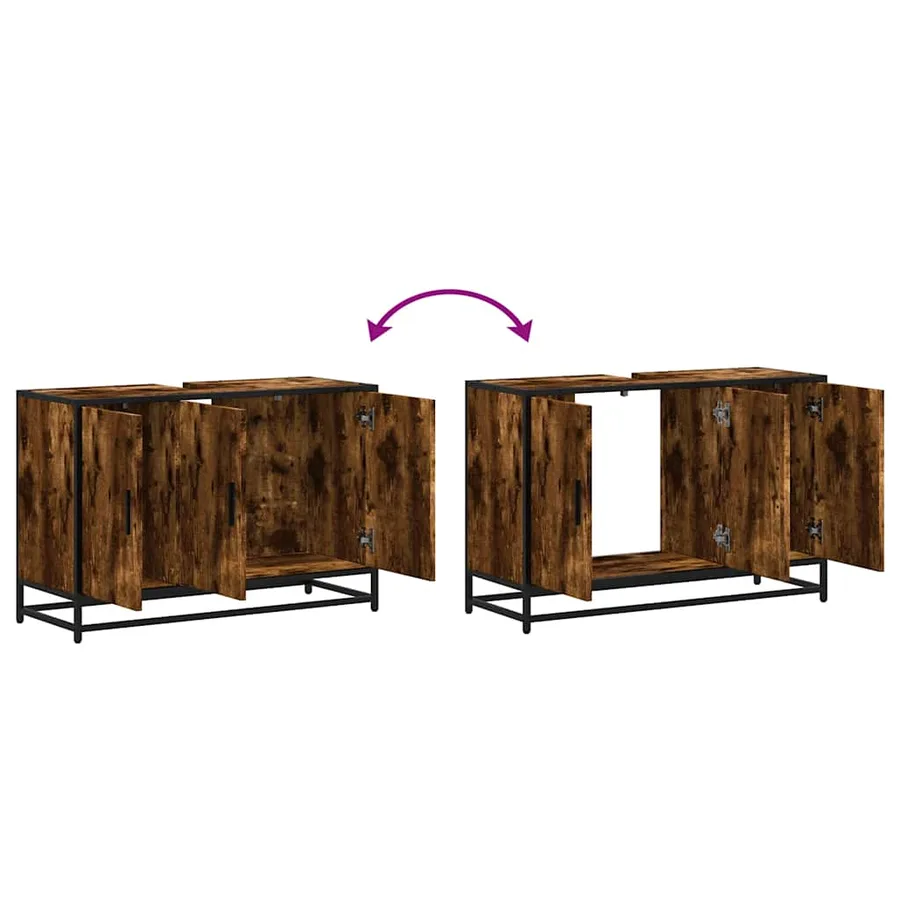 Armoire de lavabo de salle de bain chêne fumé 90x33x60 cm - 9