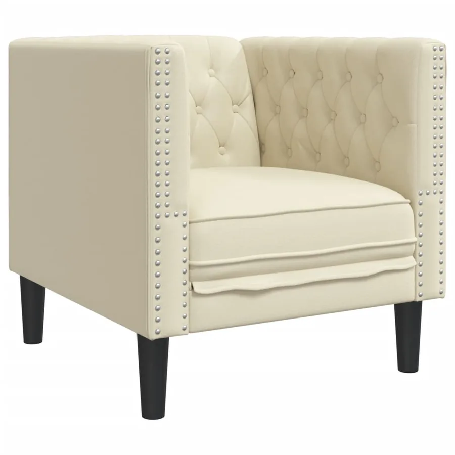 Fauteuil Chesterfield crème similicuir - 2