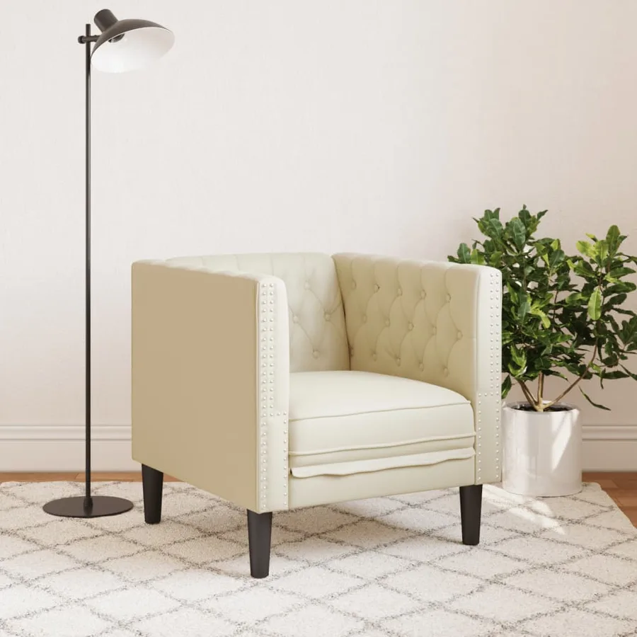 Fauteuil Chesterfield crème similicuir - 3