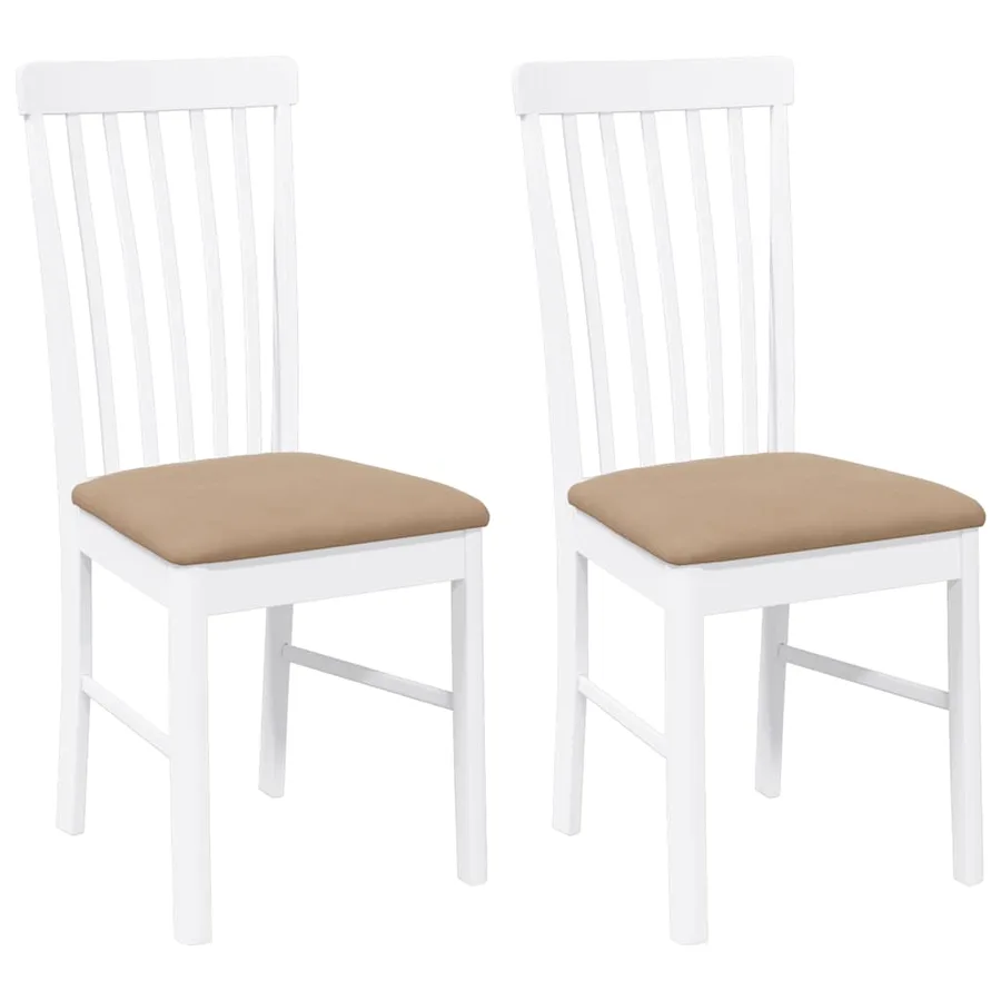 Chaises à manger coussins 2 pcs blanc bois massif caoutchouc - 2