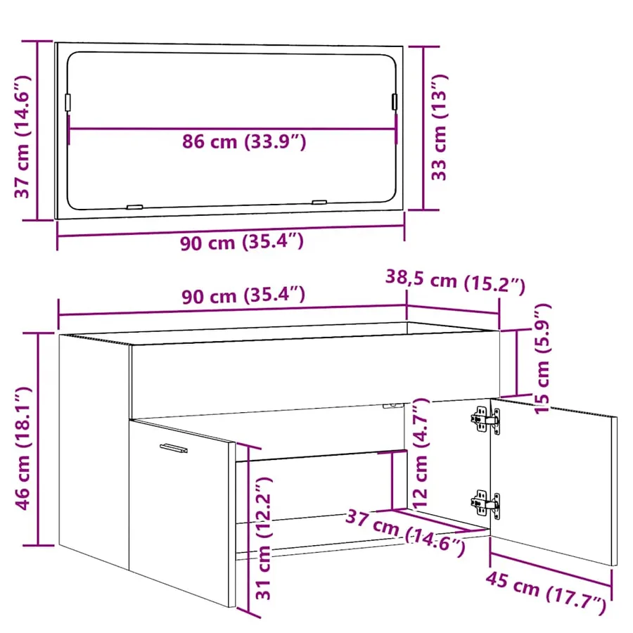 Armoire de salle de bain avec miroir chêne artisanal - 10