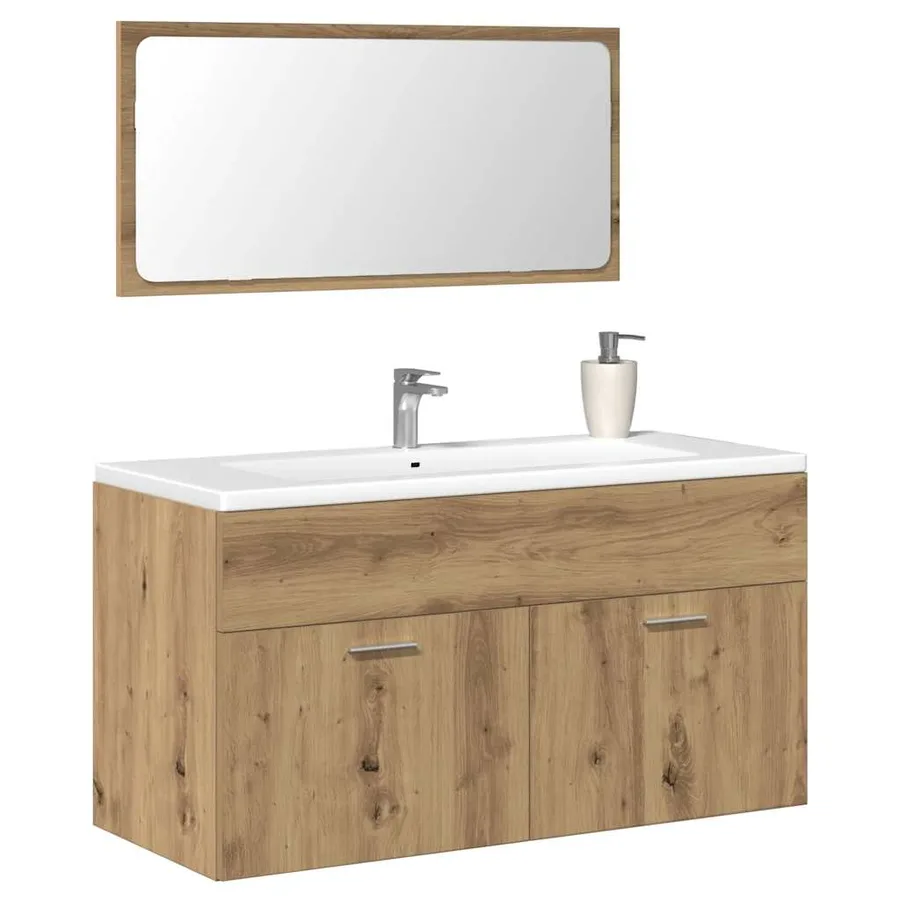 Armoire de salle de bain avec miroir chêne artisanal - 3