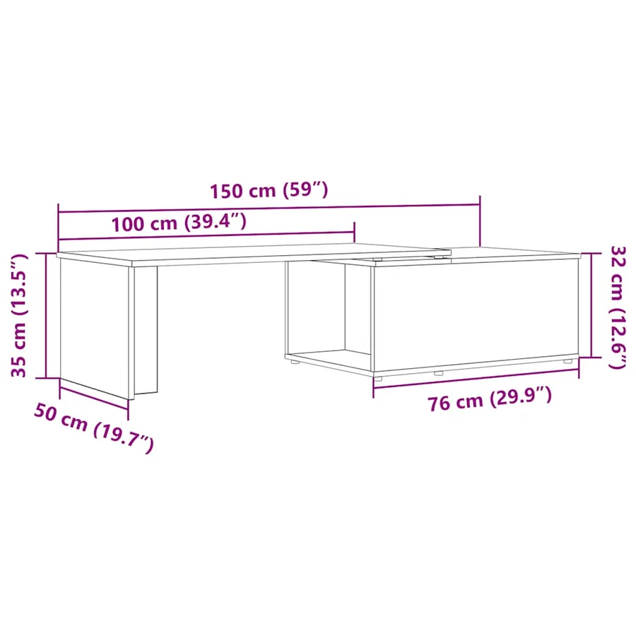Table basse vieux bois 150x50x35 cm bois d'ingénierie - 11