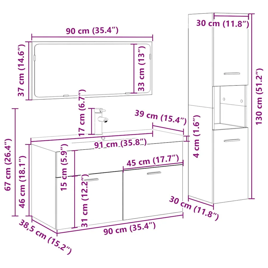 Ensemble de meubles salle de bain 4 pcs bois d'ingénierie - 12