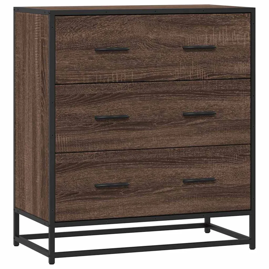 Buffet chêne marron 68x35x76 cm bois d'ingénierie et métal - 2