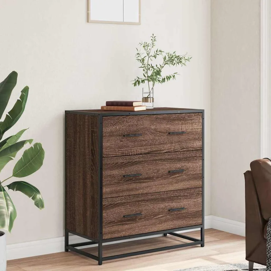 Buffet chêne marron 68x35x76 cm bois d'ingénierie et métal - 3