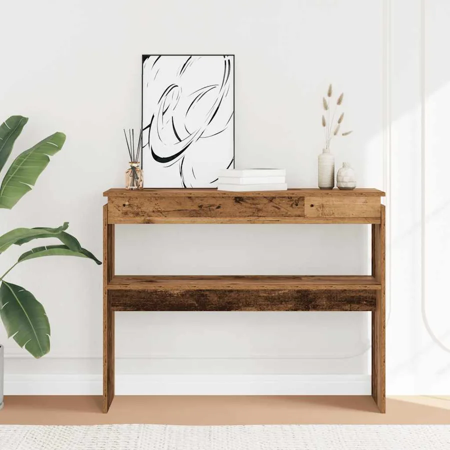 Table console vieux bois 102x30x80 cm bois d'ingénierie - 3