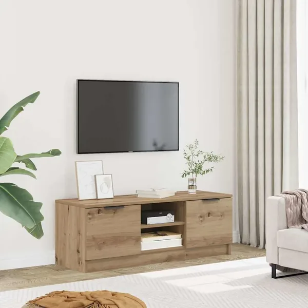 Meuble TV chêne artisanal 102x35x36,5 cm bois d'ingénierie