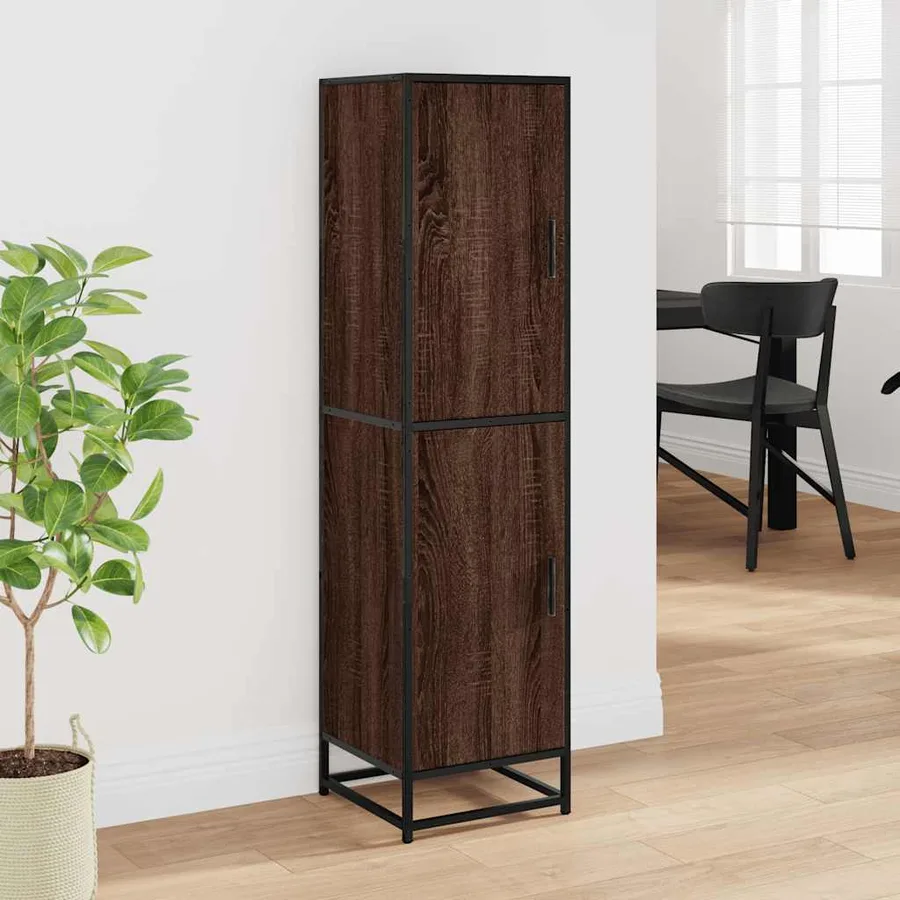 Buffet haut chêne marron 35,5x35x139 cm bois d'ingénierie métal - 3