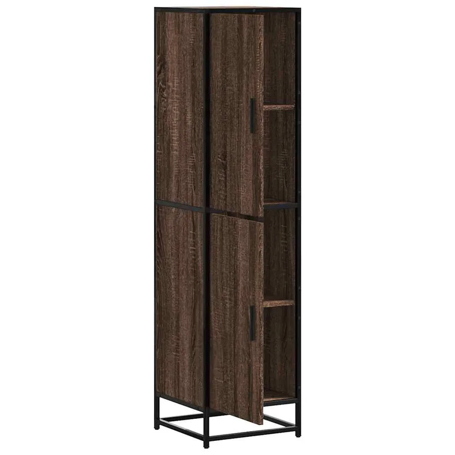Buffet haut chêne marron 35,5x35x139 cm bois d'ingénierie métal - 5