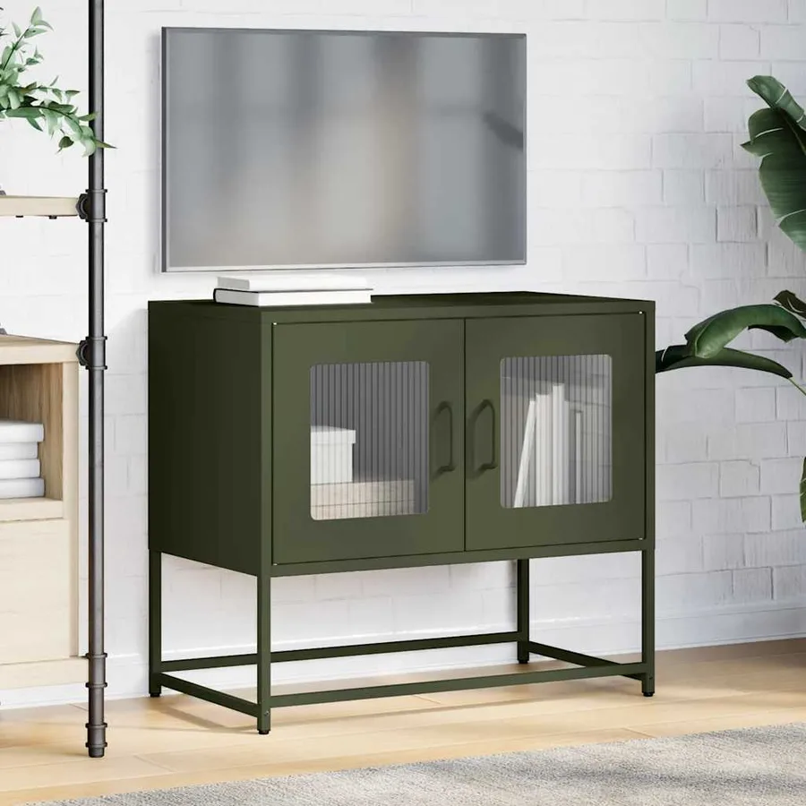 Meuble TV vert olive 68x39x60,5 cm acier laminé à froid - 3