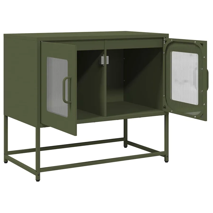 Meuble TV vert olive 68x39x60,5 cm acier laminé à froid - 5