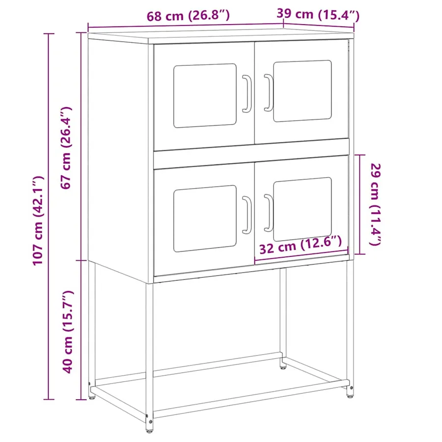 Buffet haut vert olive 68x39x107 cm acier - 13