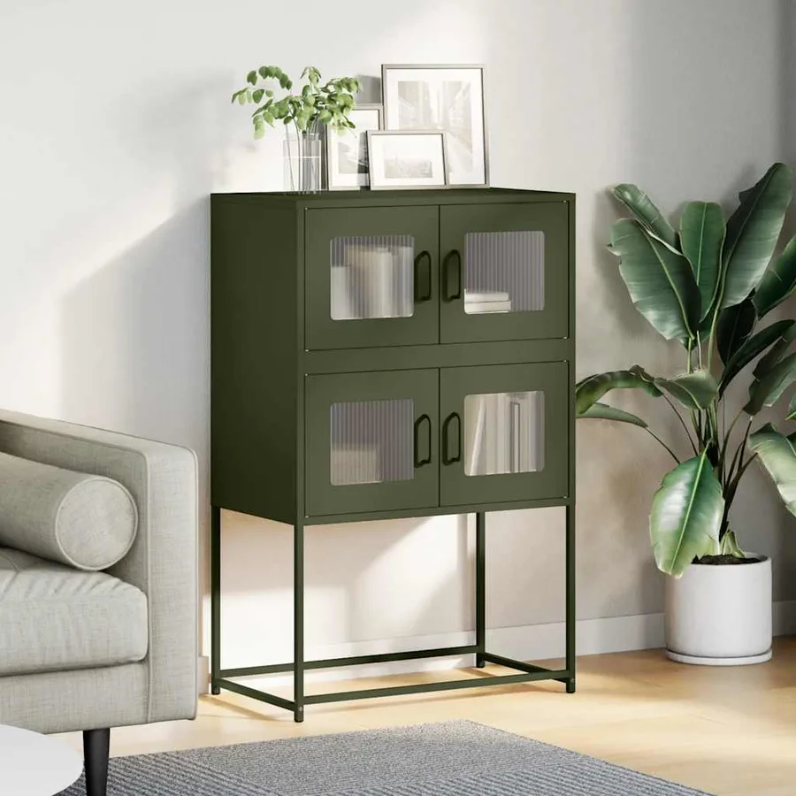 Buffet haut vert olive 68x39x107 cm acier - 3