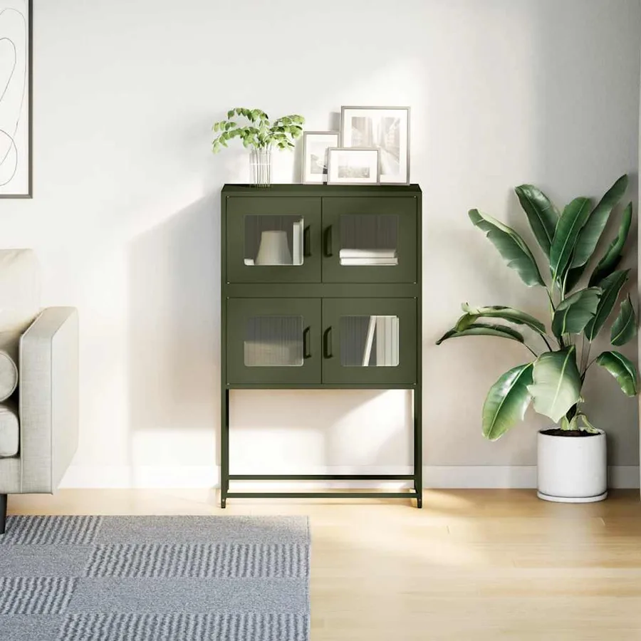 Buffet haut vert olive 68x39x107 cm acier - 4