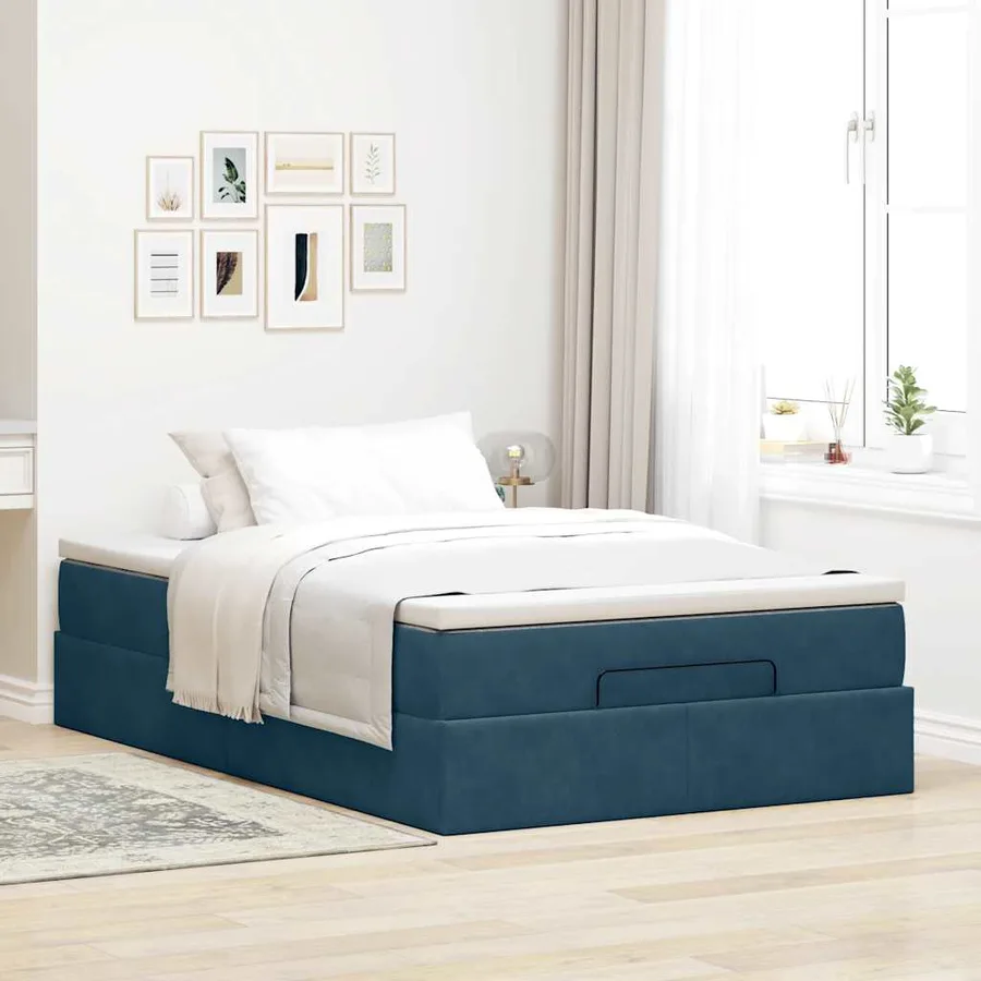 Cadre de lit ottoman avec matelas bleu foncé 120x200 cm velours - 3