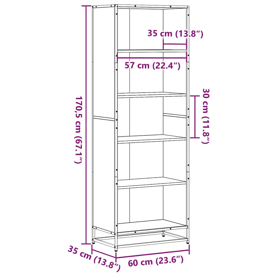 Bibliothèque chêne marron 60x35x170,5 cm bois d'ingénierie - 9