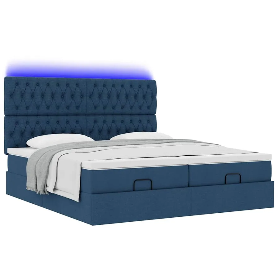 Cadre de lit ottoman avec matelas bleu 160x200 cm tissu - 6