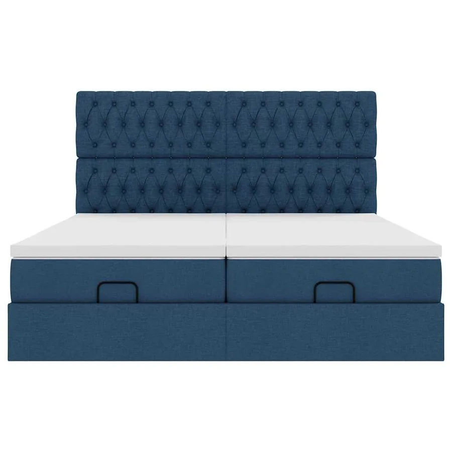 Cadre de lit ottoman avec matelas bleu 160x200 cm tissu - 8