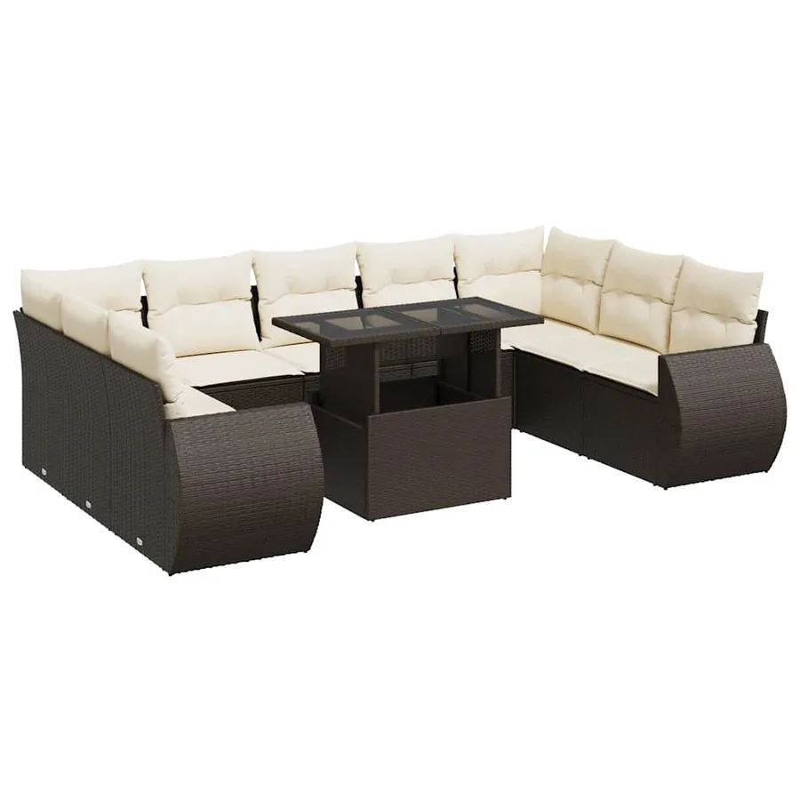 Salon de jardin 10 pcs avec coussins marron résine tressée - 2