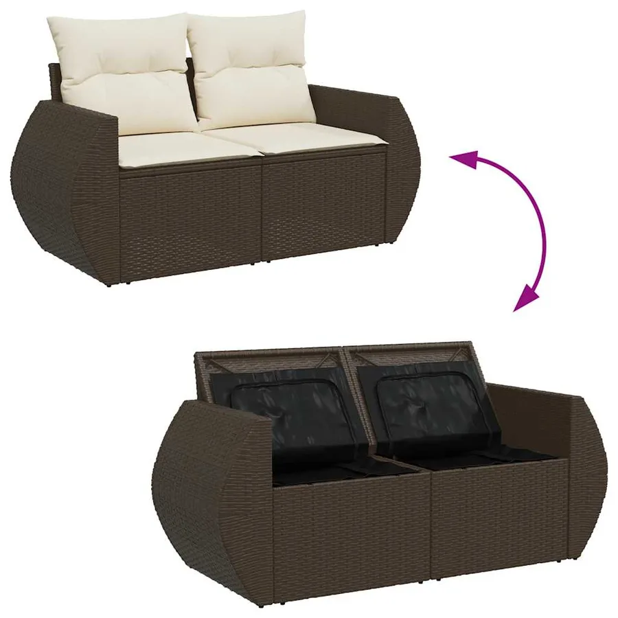 Salon de jardin 10 pcs avec coussins marron résine tressée - 7