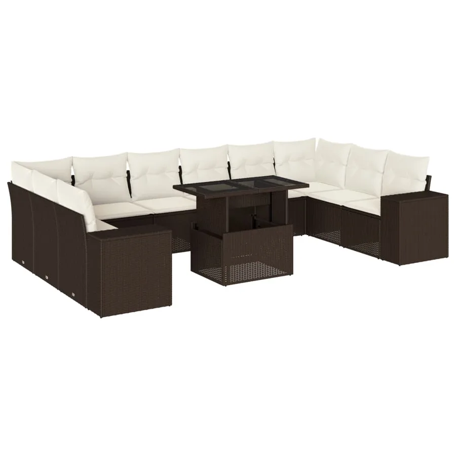 Salon de jardin et coussins 11 pcs marron résine tressée - 2