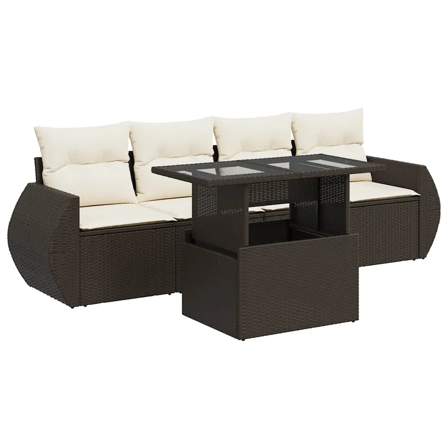Salon de jardin avec coussins 5 pcs marron résine tressée - 2