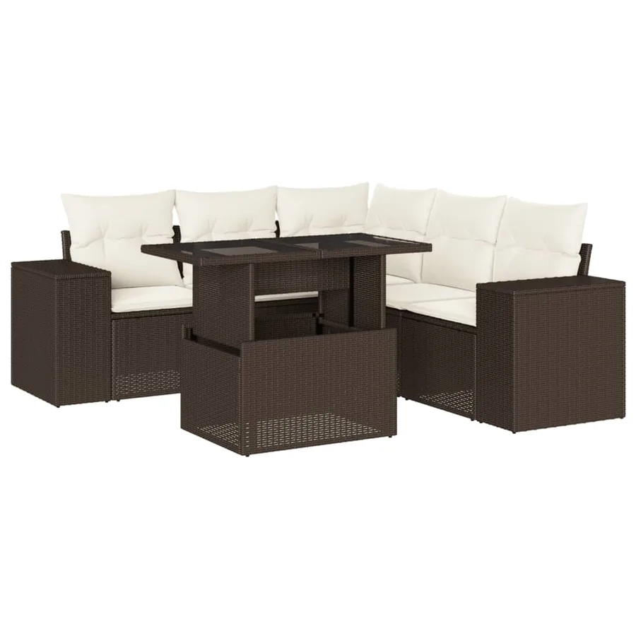 Salon de jardin avec coussins 6 pcs marron résine tressée - 2