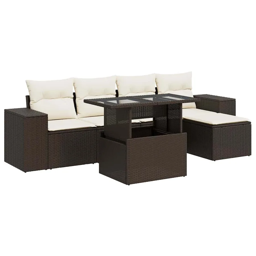 Salon de jardin avec coussins 6 pcs marron résine tressée - 2