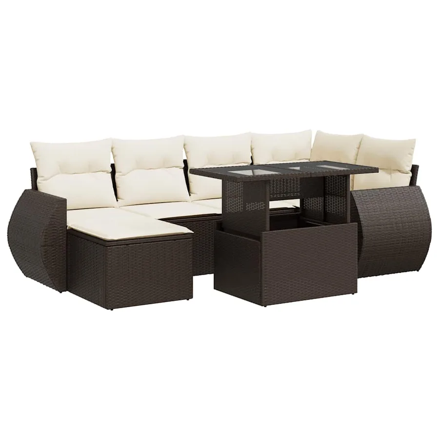 Salon de jardin avec coussins 7 pcs marron résine tressée - 2