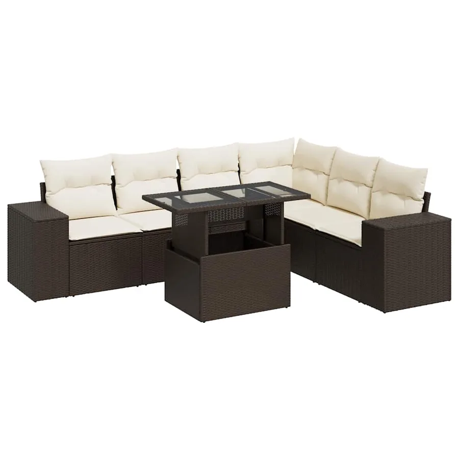 Salon de jardin avec coussins 7 pcs marron résine tressée - 2