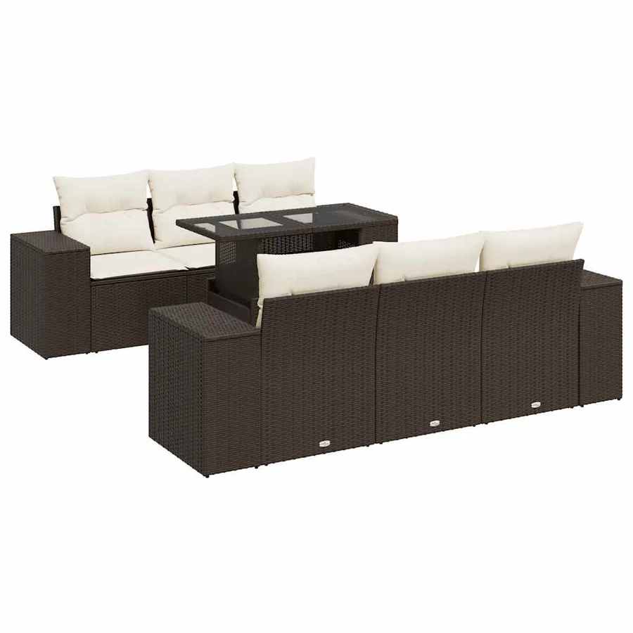 Salon de jardin avec coussins 7 pcs marron résine tressée - 2