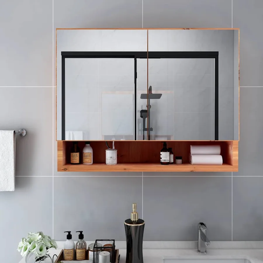 Armoire à miroir de salle de bain LED Chêne 80x15x60 cm MDF - 3