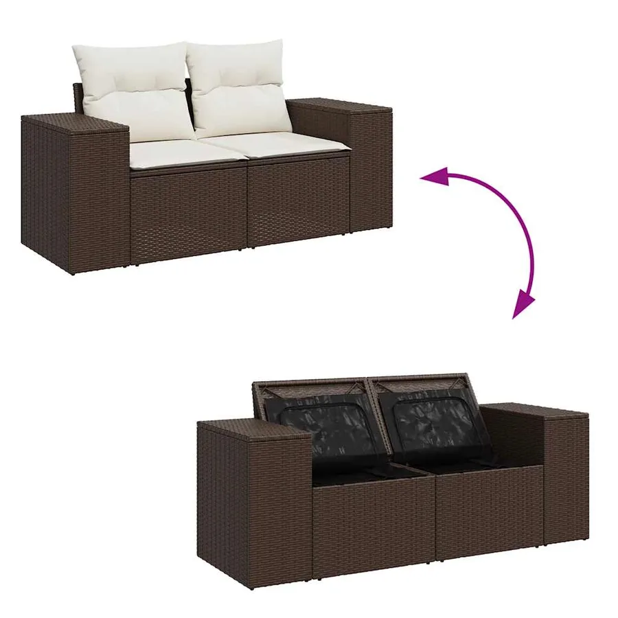 Salon de jardin avec coussins 9 pcs marron résine tressée - 11