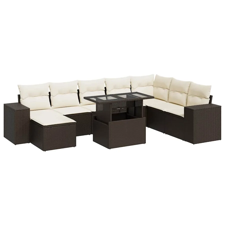 Salon de jardin avec coussins 9 pcs marron résine tressée - 2