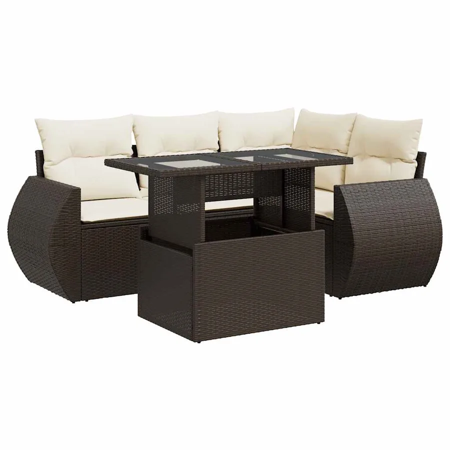 Salon de jardin avec coussins 5 pcs marron résine tressée - 2