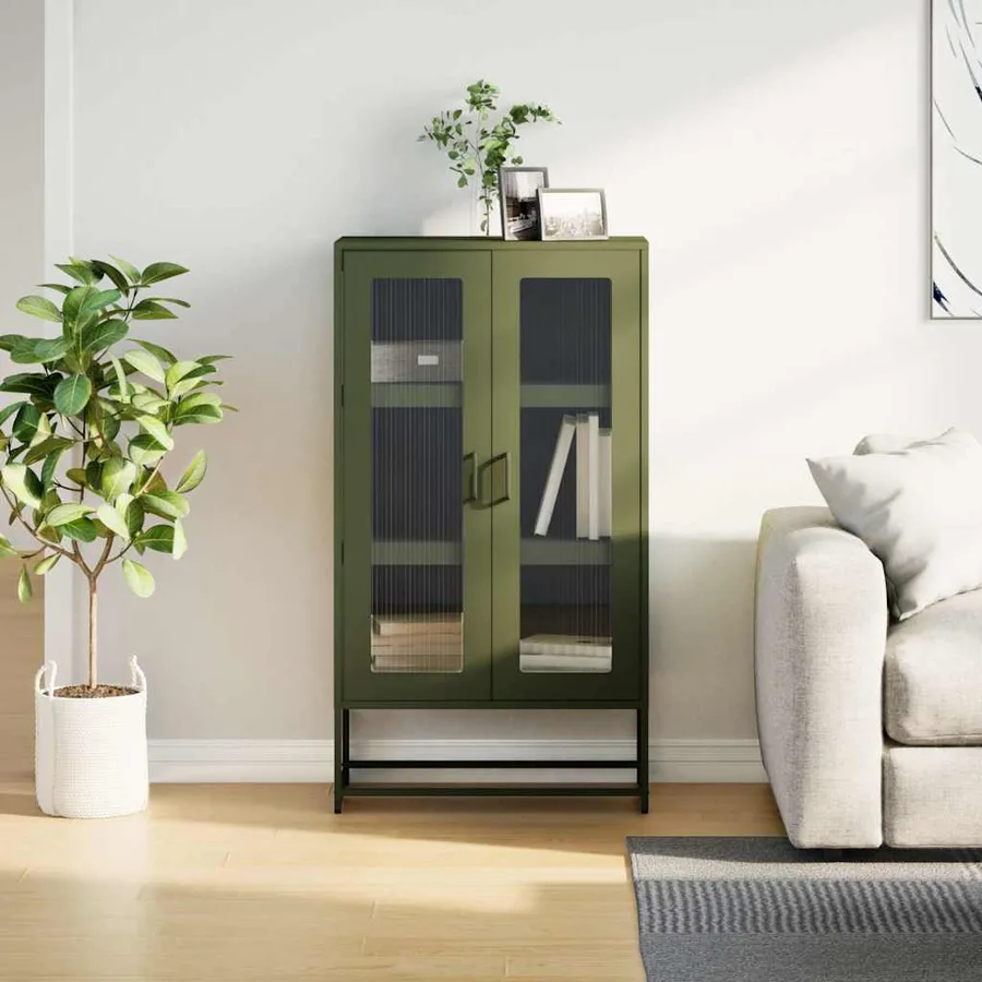Buffet haut vert olive 68x39x123 cm acier - 4