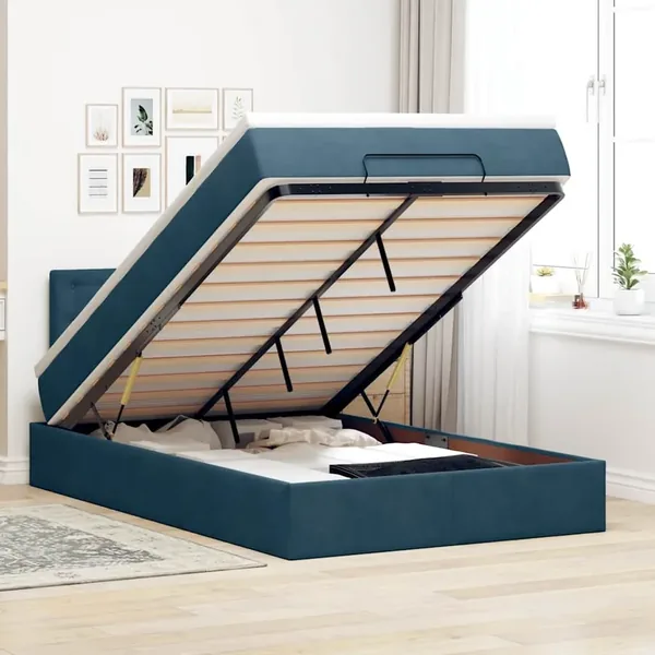 Cadre de lit ottoman avec matelas bleu foncé 120x200 cm velours
