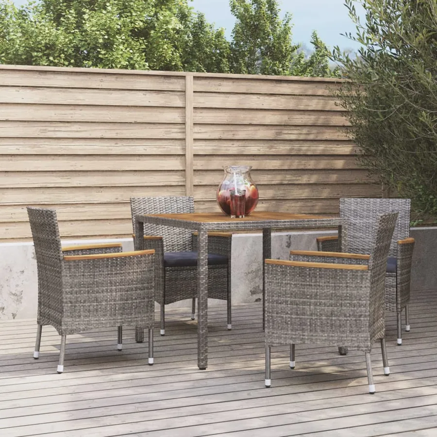 Ensemble à manger de jardin 5 pcs coussins gris résine tressée