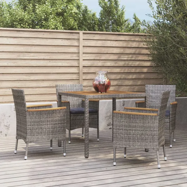 Ensemble à manger de jardin 5 pcs coussins gris résine tressée
