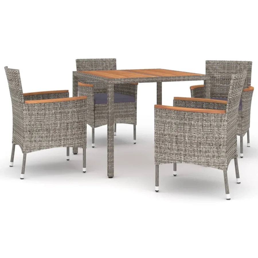 Ensemble à manger de jardin 5 pcs coussins gris résine tressée - 2