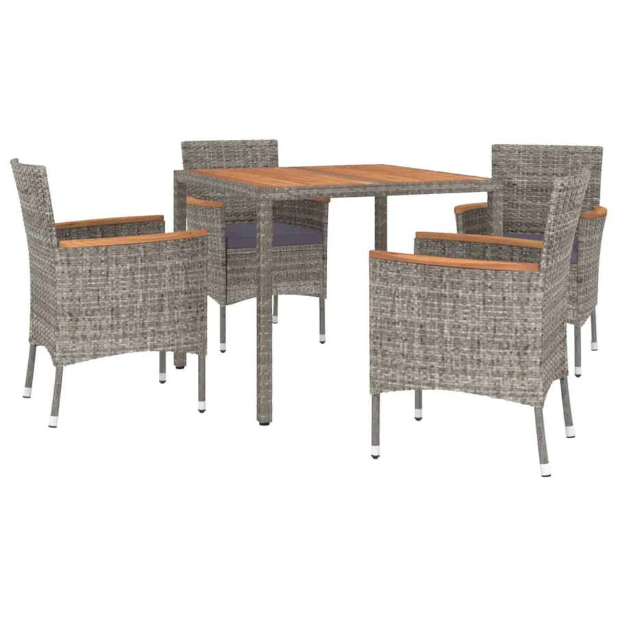 Ensemble à manger de jardin 5 pcs coussins gris résine tressée - 3