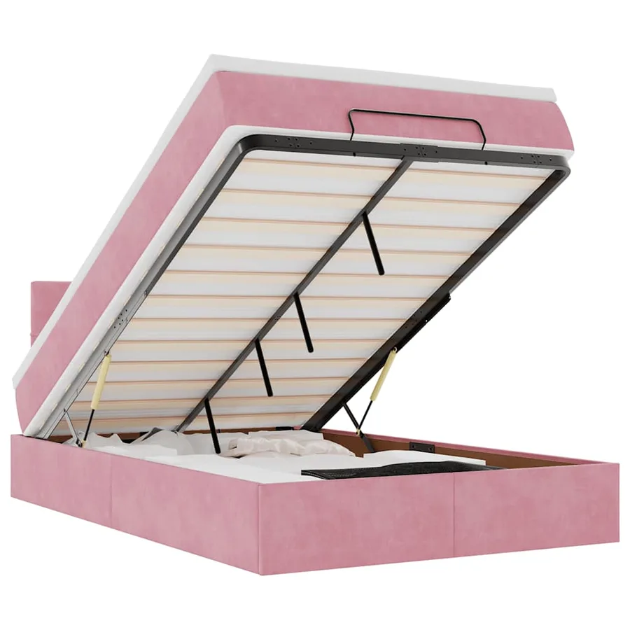 Cadre de lit ottoman avec matelas rose 120x200 cm velours - 2