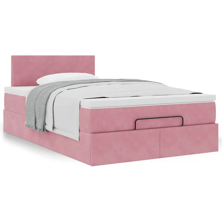 Cadre de lit ottoman avec matelas rose 120x200 cm velours - 4