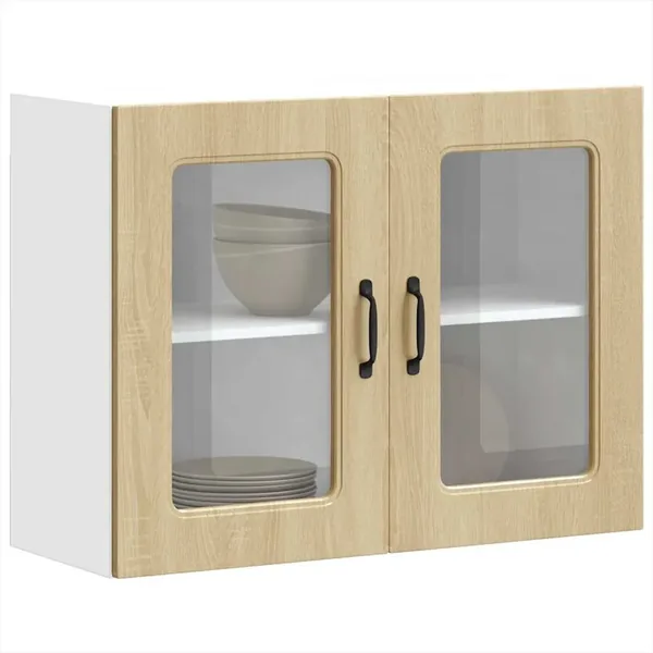 Armoire murale de cuisine avec porte vitrée "Kalmar" en bois d'ingénierie chêne Sonoma