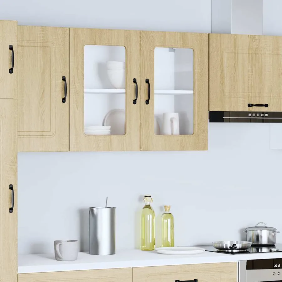 Armoire murale de cuisine avec porte vitrée "Kalmar" en bois d'ingénierie chêne Sonoma - 4
