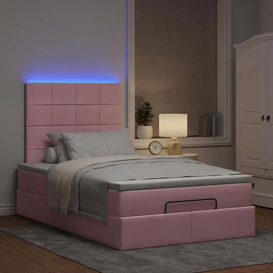 Cadre de lit ottoman avec matelas rose 120x200 cm velours - 3