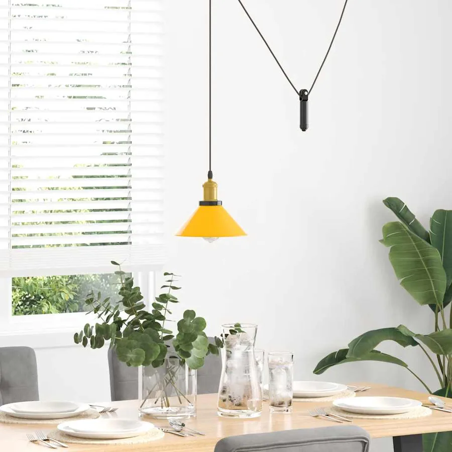 Lampe suspendue réglable hauteur E27 jaune brillant Ø22cm métal - 3