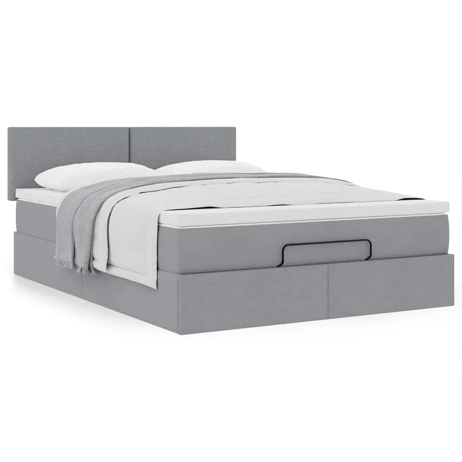 Cadre de lit ottoman et matelas gris clair 140x200 cm tissu - 4